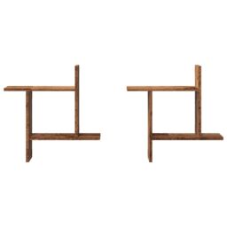 Berkfield Home Wall Shelves 2 pcs Old Wood 50x12x50 cm Engineered Wood in Brown - Size: 50 x 12 x 50 cm - thumbnail 4
