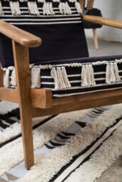 Orsina Textured Lounge Chair, Shaggy Black & White Fabric Accent Chair, Mango Wood Frame Boho Armchair in Brown - thumbnail 3