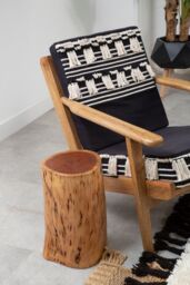 Orsina Textured Lounge Chair, Shaggy Black & White Fabric Accent Chair, Mango Wood Frame Boho Armchair in Brown - thumbnail 4