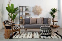 Orsina Textured Lounge Chair, Shaggy Black & White Fabric Accent Chair, Mango Wood Frame Boho Armchair in Brown - thumbnail 5
