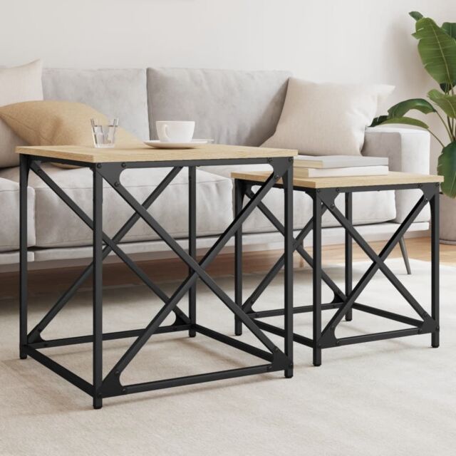 Berkfield Home Nesting Coffee Tables 2 pcs Sonoma Oak Engineered Wood in Brown - image 1