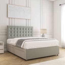 "BSSPOKE Maria Velvet Divan Bed Set 24"" Headboard 2Drawers Same Side &Mattress in Silver - Size: Super King" - thumbnail 3
