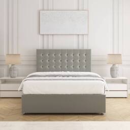 "BSSPOKE Maria Velvet Divan Bed Set 24"" Headboard 2Drawers Same Side &Mattress in Silver - Size: Super King" - thumbnail 2