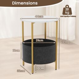 Costway Round End Table Small Space 2-Tier Side Table w/ Fabric Basket-White in White - thumbnail 2