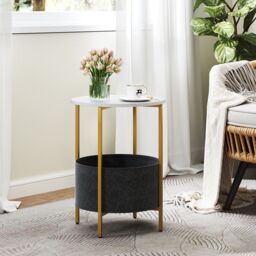 Costway Round End Table Small Space 2-Tier Side Table w/ Fabric Basket-White in White - thumbnail 5