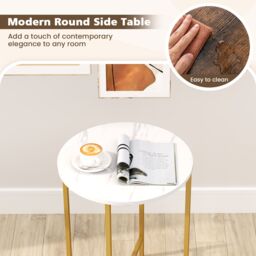 Costway Round End Table Small Space 2-Tier Side Table w/ Fabric Basket-White in White - thumbnail 3