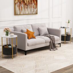 Costway Round End Table Small Space 2-Tier Side Table w/ Fabric Basket-White in White - thumbnail 6