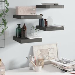 Berkfield Home Floating Wall Shelves 4 pcs High Gloss Grey 23x23.5x3.8 cm MDF - thumbnail 1