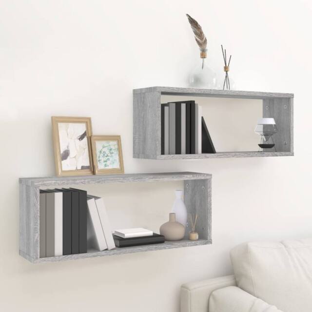 Berkfield Home Wall Cube Shelves 2 pcs Grey Sonoma 60x15x23 cm Engineered Wood - Size: 60 x 15 x 23 cm - image 1