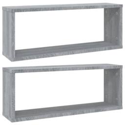 Berkfield Home Wall Cube Shelves 2 pcs Grey Sonoma 60x15x23 cm Engineered Wood - Size: 60 x 15 x 23 cm - thumbnail 2