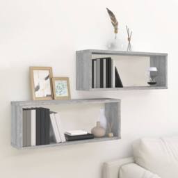 Berkfield Home Wall Cube Shelves 2 pcs Grey Sonoma 60x15x23 cm Engineered Wood - Size: 60 x 15 x 23 cm - thumbnail 1