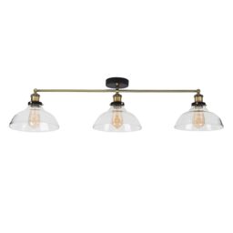 ValueLights Wallace Industrial 3 Way Shallow Glass Shades Antique Brass Ceiling Bar Light in Gold - thumbnail 1