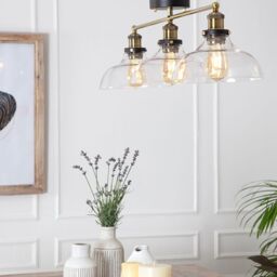 ValueLights Wallace Industrial 3 Way Shallow Glass Shades Antique Brass Ceiling Bar Light in Gold - thumbnail 5