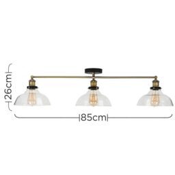 ValueLights Wallace Industrial 3 Way Shallow Glass Shades Antique Brass Ceiling Bar Light in Gold - thumbnail 6