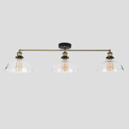 ValueLights Wallace Industrial 3 Way Shallow Glass Shades Antique Brass Ceiling Bar Light in Gold - thumbnail 2