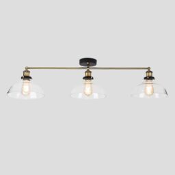 ValueLights Wallace Industrial 3 Way Shallow Glass Shades Antique Brass Ceiling Bar Light in Gold - thumbnail 3