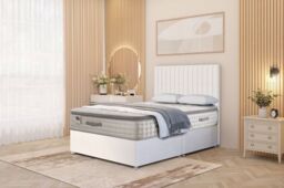 "Somnior Eleanor Plush Divan Bed Set with Pillowtop Mattress & 54"" Headboard in White - Size: Super King"