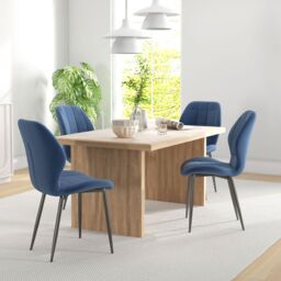 Modern Style Kitchen Chairs Set of 4 with Velvet Upholstered, Dark Blue - thumbnail 3
