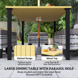 OUTSUNNY 7 PCS Rattan Garden Dining Set with Cushions, Umbrella Hole, Grey - thumbnail 6