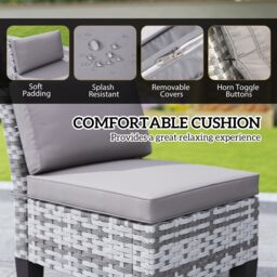 OUTSUNNY 7 PCS Rattan Garden Dining Set with Cushions, Umbrella Hole, Grey - thumbnail 4