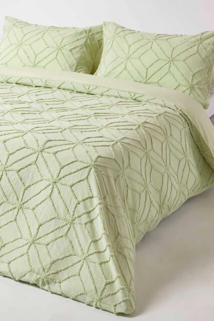 Homescapes Diamond Cotton Tufted Duvet Cover Set in Green - Size: Single - image 1