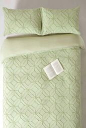 Homescapes Diamond Cotton Tufted Duvet Cover Set in Green - Size: Single - thumbnail 2