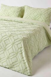 Homescapes Diamond Cotton Tufted Duvet Cover Set in Green - Size: Single