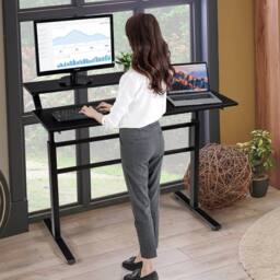 Kelvenix 2-Tier Standing Computer Desk in Black - Size: 0.6m2 - thumbnail 3