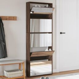 Berkfield Home Shoe Cabinet with Mirror 5-Layer Brown Oak 63x17x169.5 cm - thumbnail 1