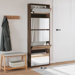 Berkfield Home Shoe Cabinet with Mirror 5-Layer Brown Oak 63x17x169.5 cm - thumbnail 3