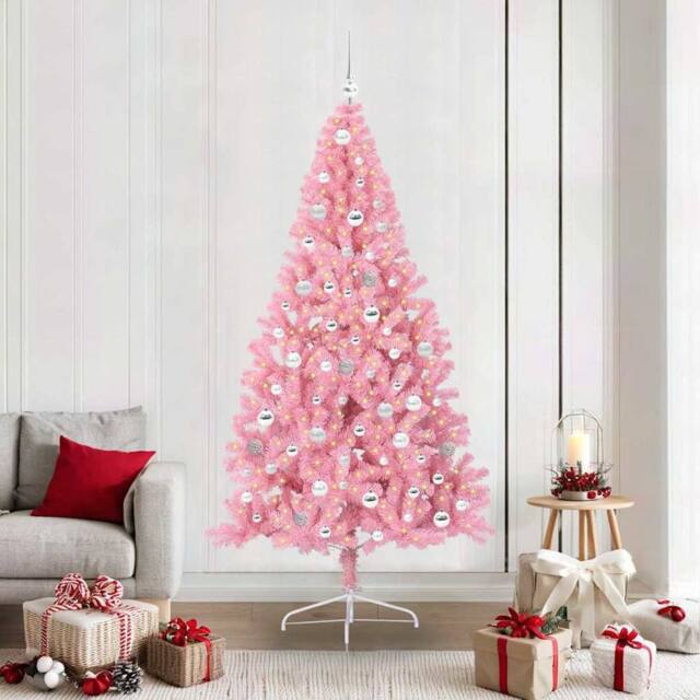 Berkfield Home Artificial Pre-lit Christmas Tree with 300 LEDs Pink 210 cm PVC - image 1