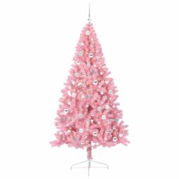 Berkfield Home Artificial Pre-lit Christmas Tree with 300 LEDs Pink 210 cm PVC - thumbnail 3