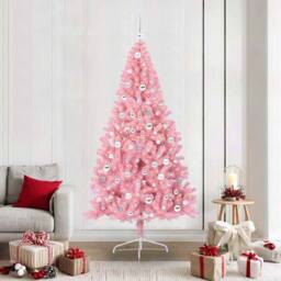 Berkfield Home Artificial Pre-lit Christmas Tree with 300 LEDs Pink 210 cm PVC - thumbnail 1