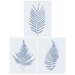 Wee Blue Coo Pack of 3 Elegant Calming Fern Leaf Frond Blue on Grey Detailed Foliage Imprint Botanical Unframed Wall Art Living Room Prints Set - thumbnail 1