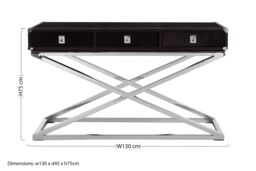 Orsina 3 Drawer Console Table, Textured Black Leather Finish, Stainless Steel Metallic AccentsConsole Table - thumbnail 4