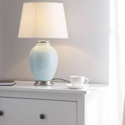 Wyld and Coco Blue Ceramic Table Lamp White Round Empire Shade - thumbnail 1