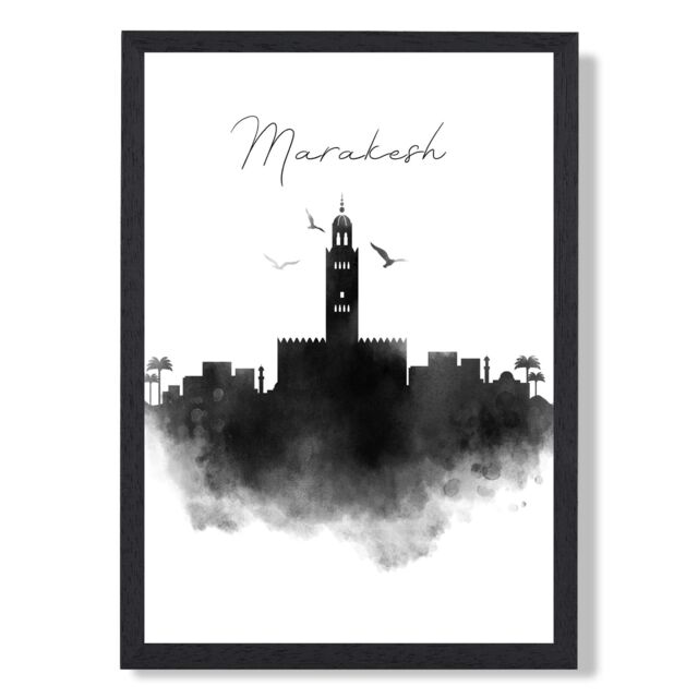 ARTZE Marakesh Watercolour Skyline City Framed Print SIZE: A3 with Black Frame - Size: A4 - image 1