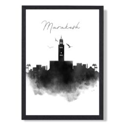 ARTZE Marakesh Watercolour Skyline City Framed Print SIZE: A3 with Black Frame - Size: A4 - thumbnail 1