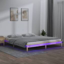 Berkfield Home LED Bed Frame 180x200 cm Super King Size Solid Wood in Brown - thumbnail 2