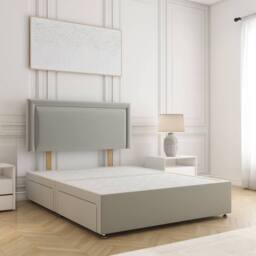 "BSSPOKE Ella Plush Velvet Divan Bed 24""Headboard 2Drawers Footend No Mattress in Silver - Size: Small Double"