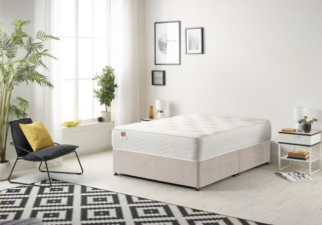 Somnior Tweed Fabric Divan Bed with Sprung Memory Foam Mattress in Silver - Size: Small Single - image 1