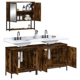 Berkfield Home 3 Piece Bathroom Furniture Set Smoked Oak Engineered Wood in Brown - thumbnail 4