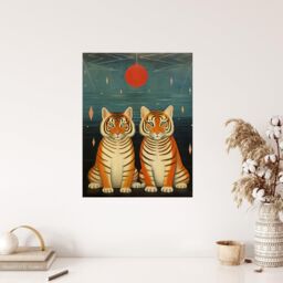 "Wee Blue Coo Wall Art Print Tiger Twins Tea Party Cute Animal Cubs Living Room - Size: W24"" x H32""" - thumbnail 4