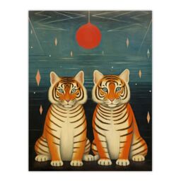"Wee Blue Coo Wall Art Print Tiger Twins Tea Party Cute Animal Cubs Living Room - Size: W24"" x H32""" - thumbnail 1