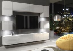 Creative Furniture Panorama Wall TV Unit - A Sleek & Modern Wall Cabinet with Gloss Doors & LED Lights in White - thumbnail 3