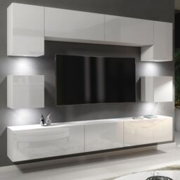 Creative Furniture Panorama Wall TV Unit - A Sleek & Modern Wall Cabinet with Gloss Doors & LED Lights in White