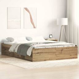 Berkfield Home Durable Bed Frame without Mattress Artisan Oak 140x190cm Engineer in Brown - Size: 140x190 cm - thumbnail 2
