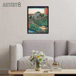 "Artery8 Ueno in Iga Province Framed Canvas Wall Art Print Utagawa Hiroshige in Green - Size: W24"" x H32""" - thumbnail 3