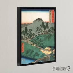 "Artery8 Ueno in Iga Province Framed Canvas Wall Art Print Utagawa Hiroshige in Green - Size: W24"" x H32""" - thumbnail 2