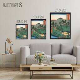 "Artery8 Ueno in Iga Province Framed Canvas Wall Art Print Utagawa Hiroshige in Green - Size: W24"" x H32""" - thumbnail 4